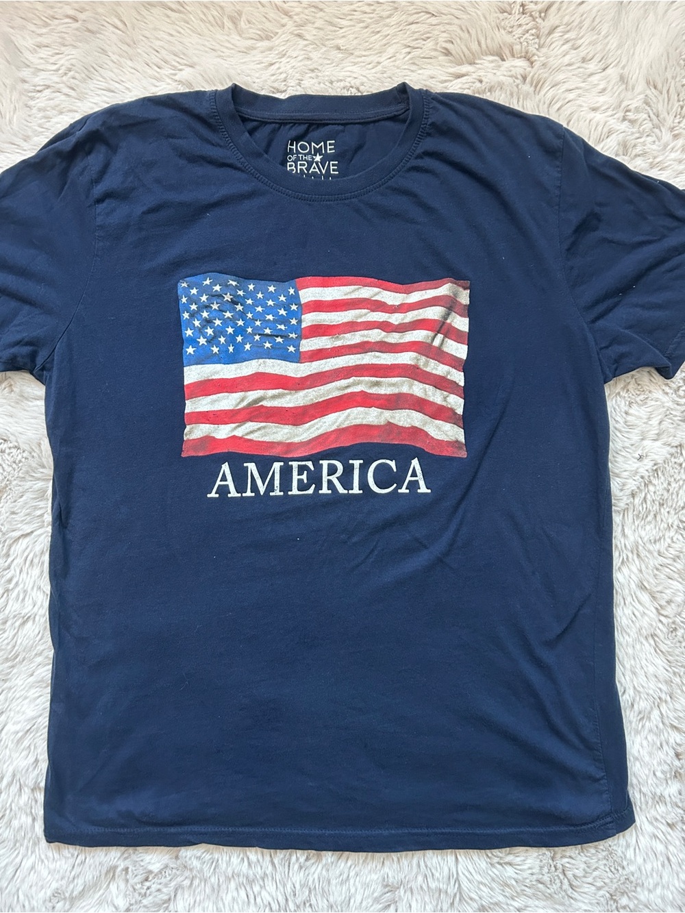 Home of the Brave Navy American Flag "AMERICA" Graphic Tee | Size L